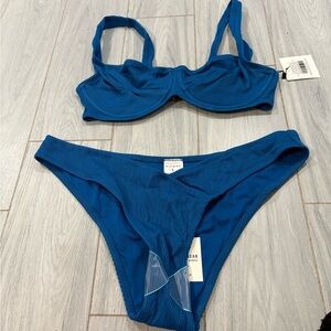 ASOS Ribbed Underwire Bikini Set in Blue